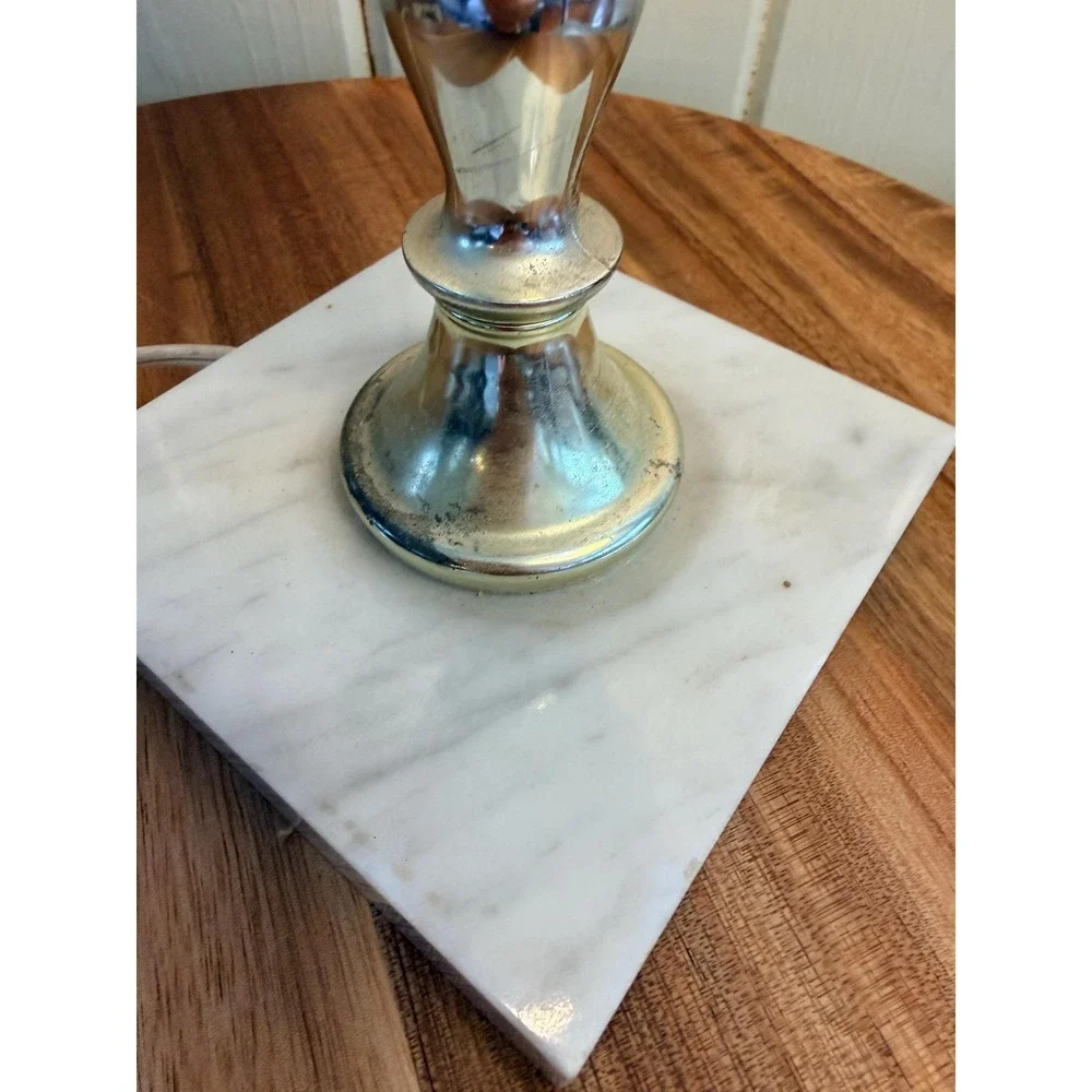 Vintage Frosted Satin Glass Table Lamp White Marble Base MCM Neoclassical White - Picture 8 of 16